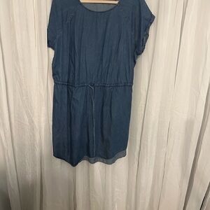 Blue Midi Dress with Cap Sleeves